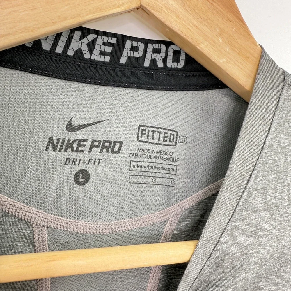Nike Pro Fitted Training Long Sleeve Top Gray Kids L Large Activewear See Photos